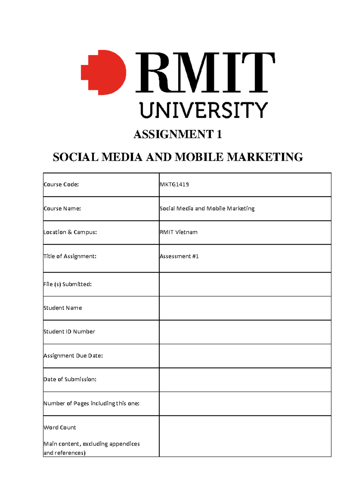 Social Media and Mobile Marketing Sample Assignment 1 MKTG1419 RMIT Dr ...