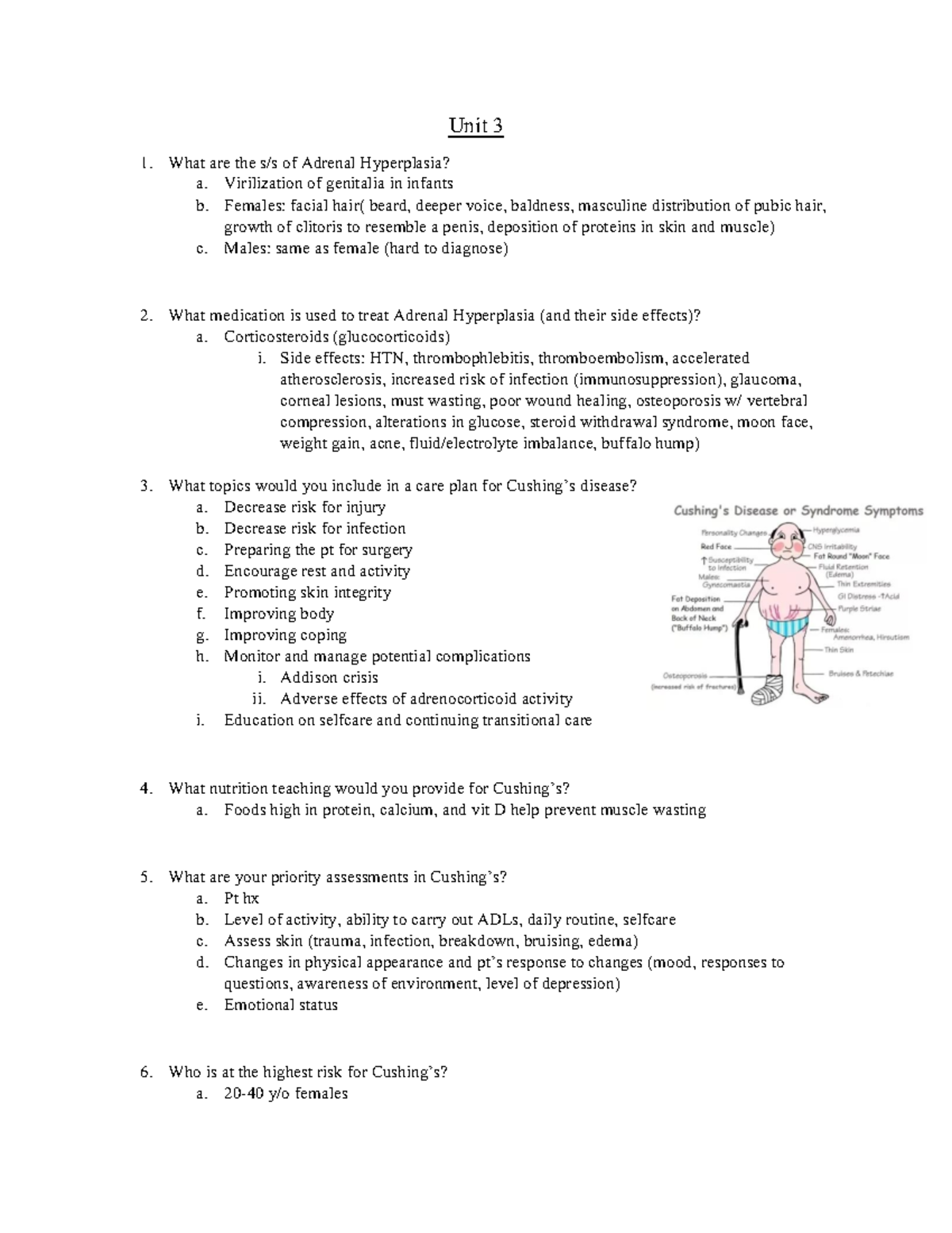 Backup of Unit 3 knowledge check - Unit 3 What are the s/s of Adrenal ...