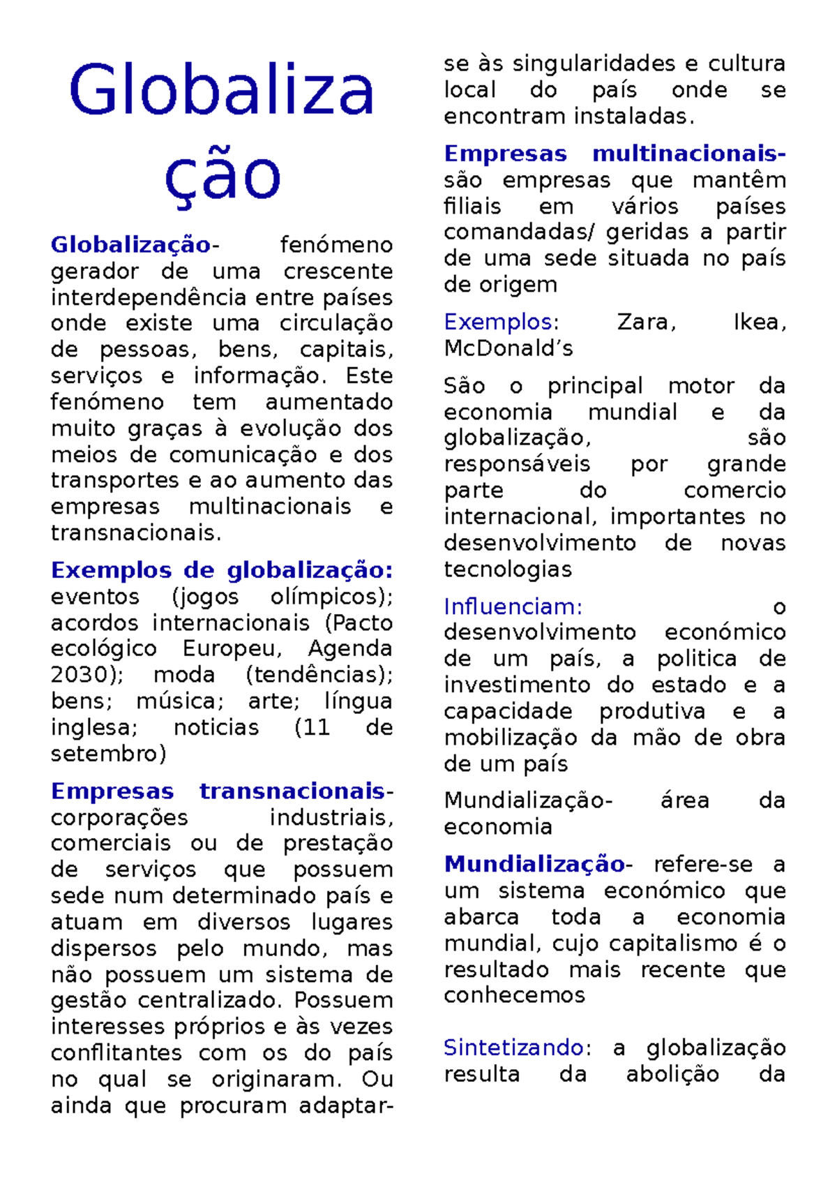 Globalização - Globaliza ção Globalização- Fenómeno Gerador De Uma ...