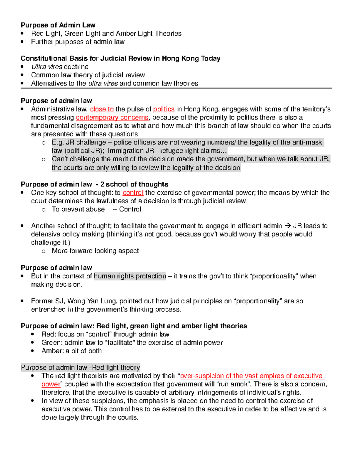 Admin Week 1 Notes - Purpose of Admin Law Red Light, Green Light and ...