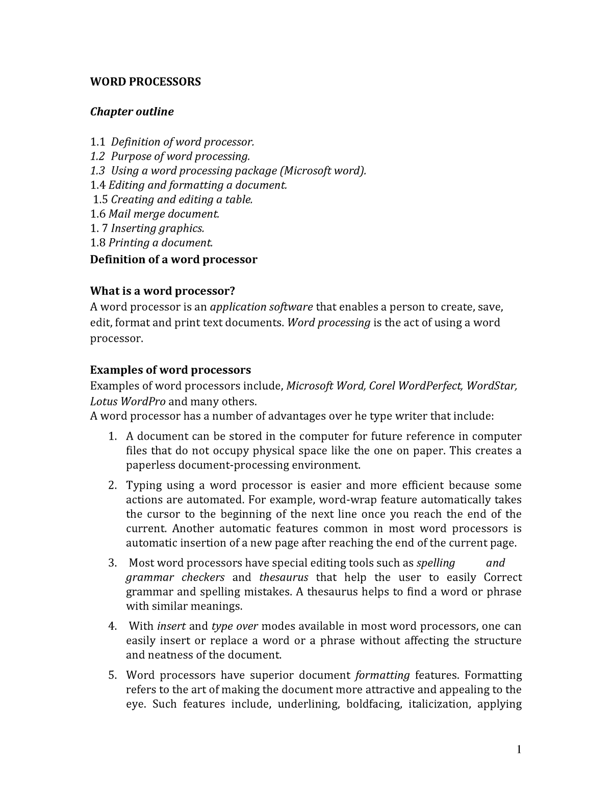 computer-studies-form-2-notes-word-processors-chapter-outline-1