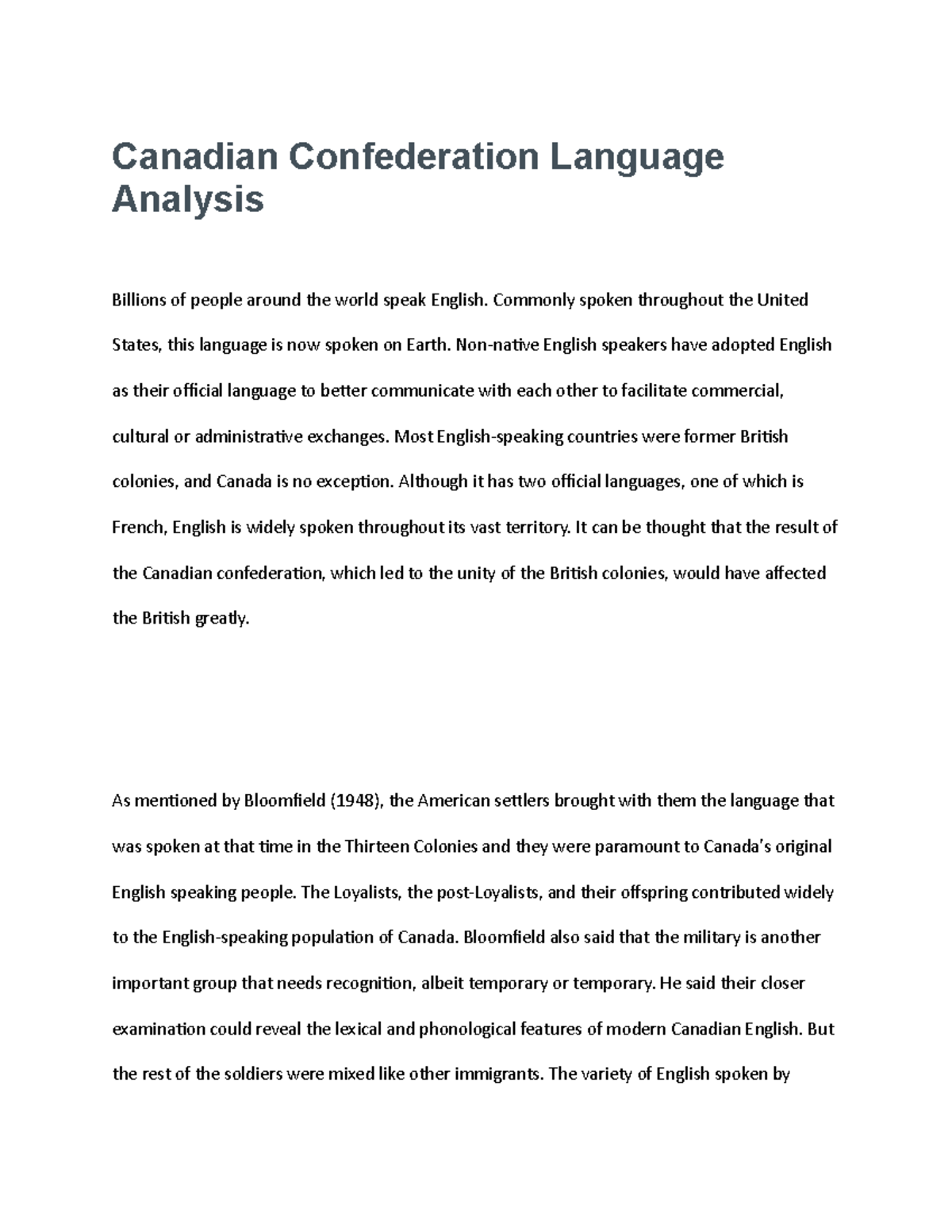 Canadian Confederation Language Analysis - Canadian Confederation ...