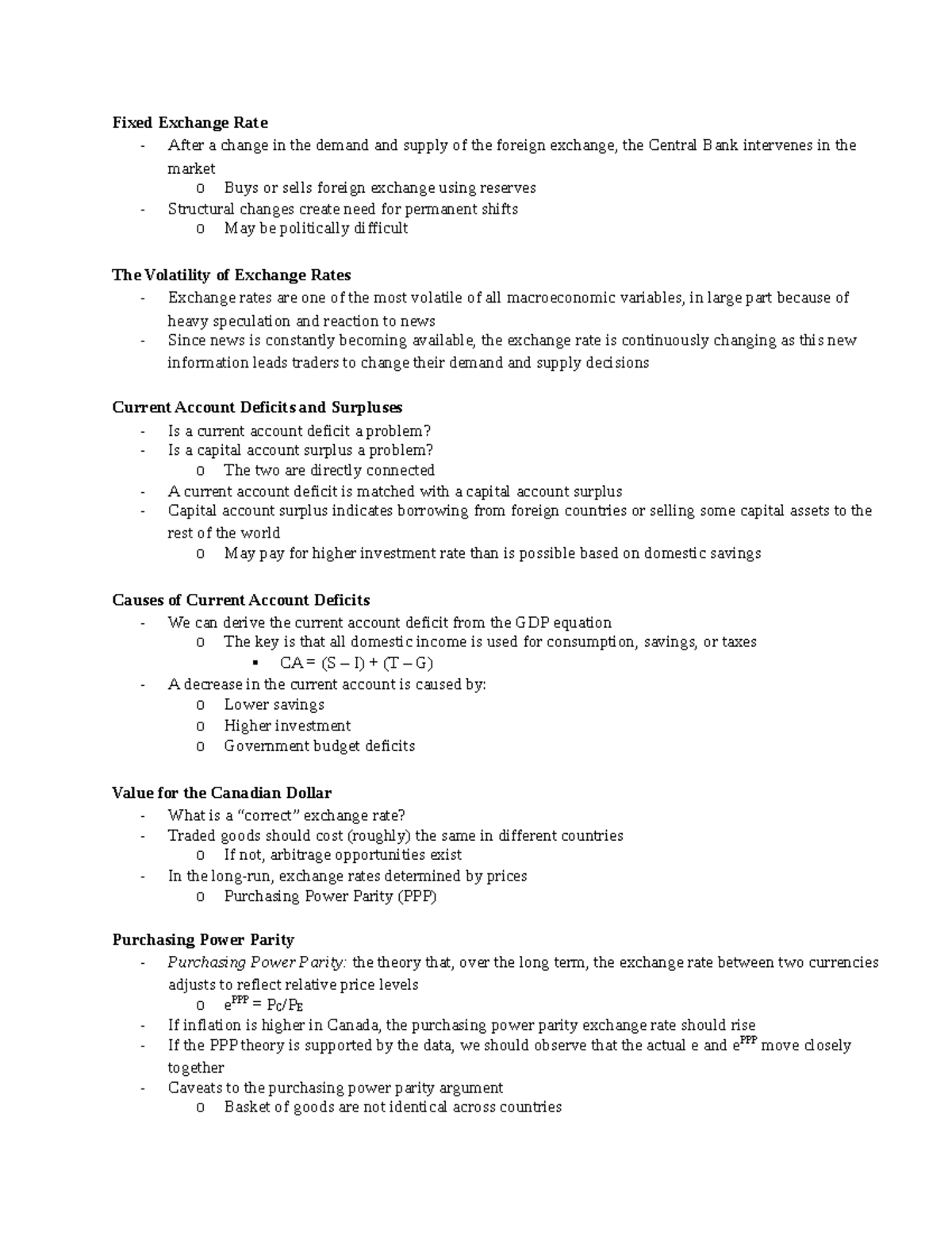 Econ final exam review notes -10 - Fixed Exchange Rate After a change ...