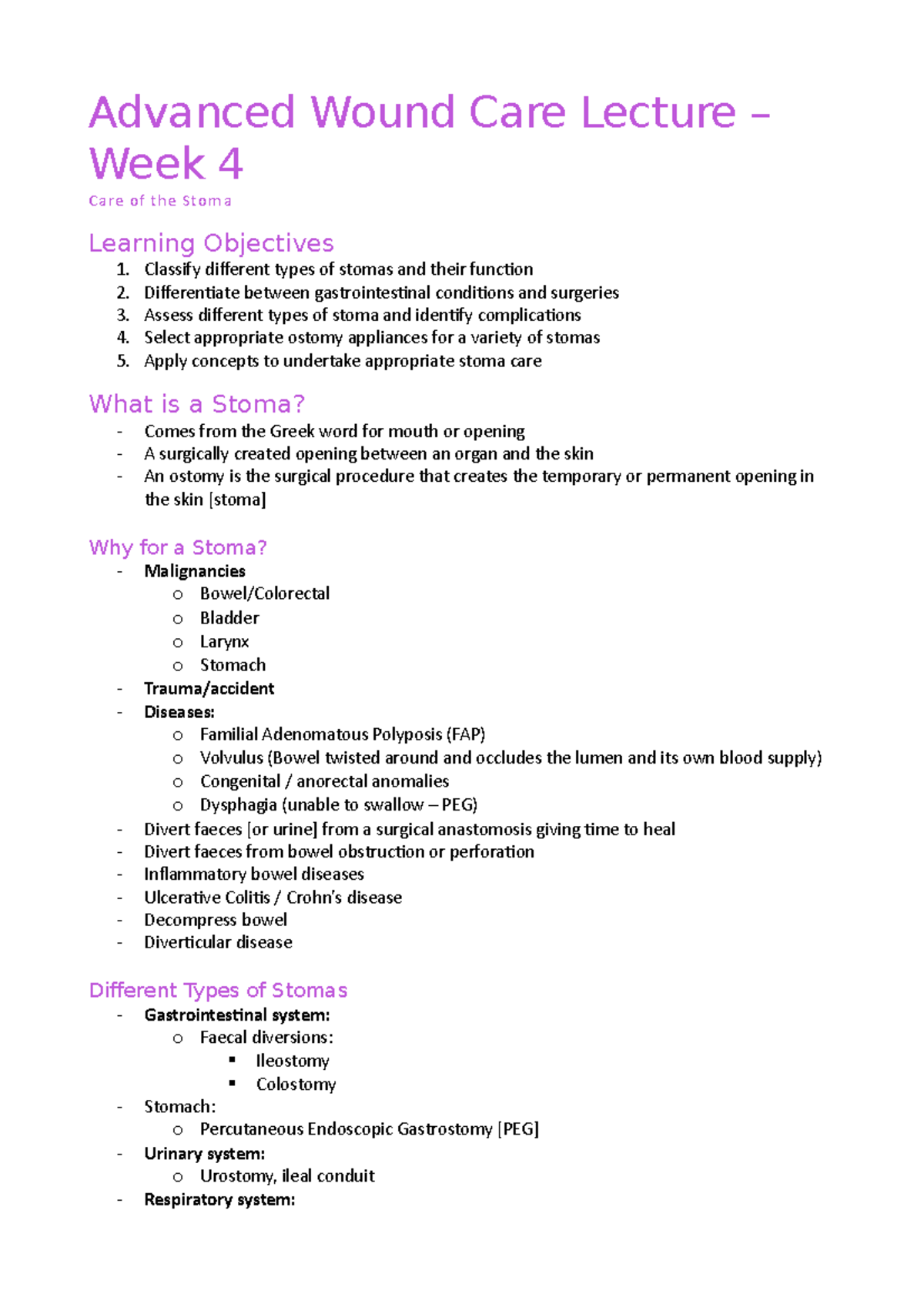 Advanced Wound Care Notes Week 4 Advanced Wound Care Lecture Week