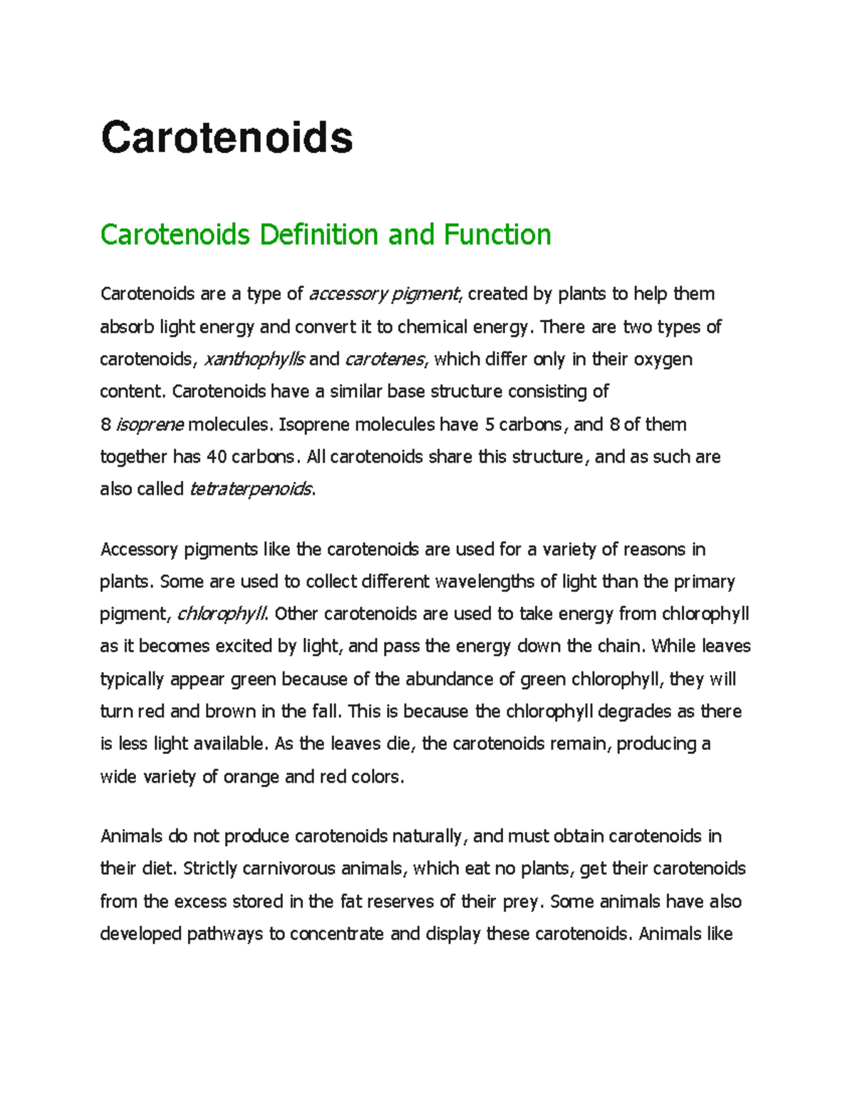 Carotenoids Carotenoids Carotenoids Definition and Function