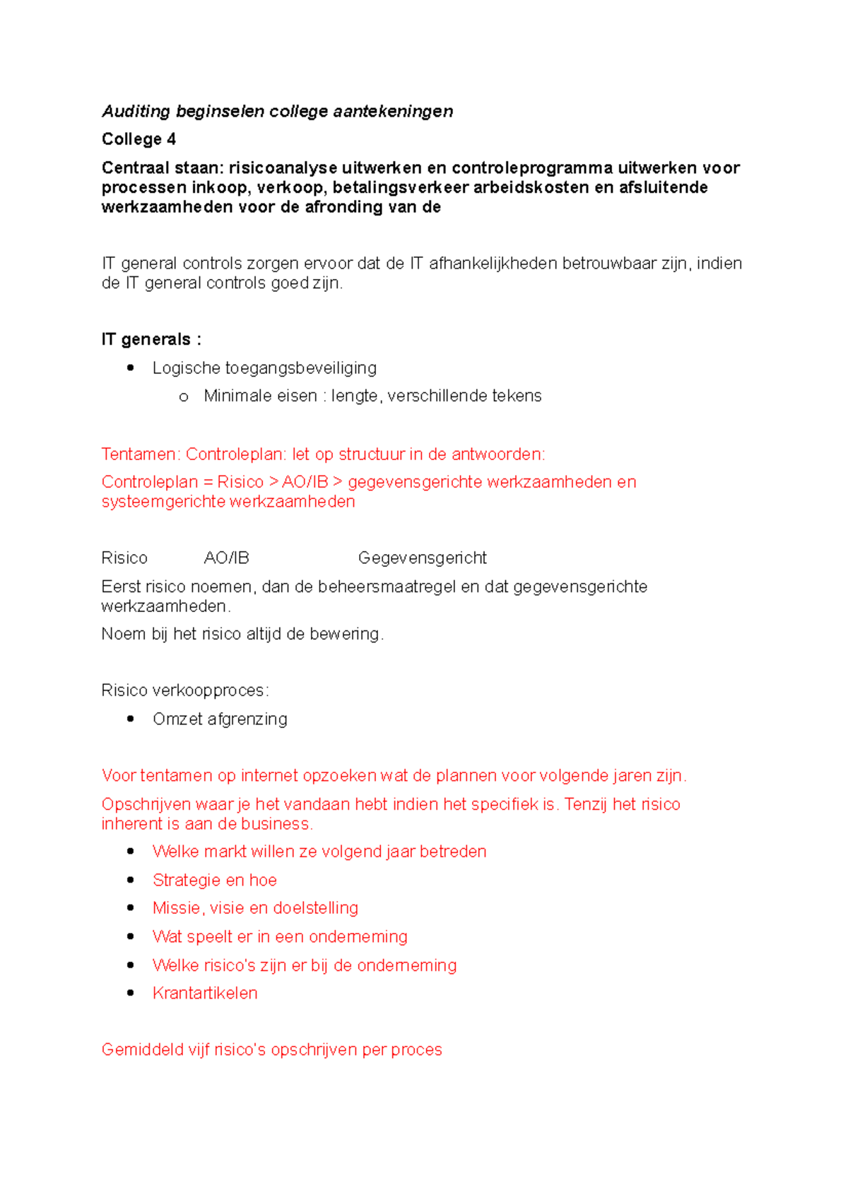 Auditing Beginselen College 4 - IT Generals : Logische ...