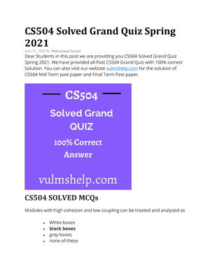 CS504 Midterm Solved MCQS By Junaid - DATE: 12/24/ CS504- SOFTWARE ...