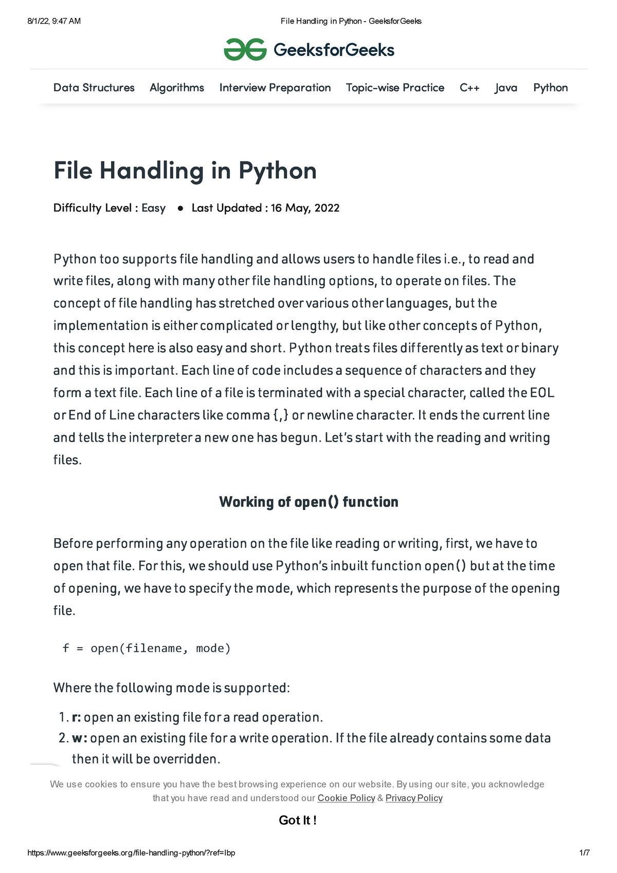 File Handling In Python - Geeksfor Geeks - Difficulty Level : Easy Last ...