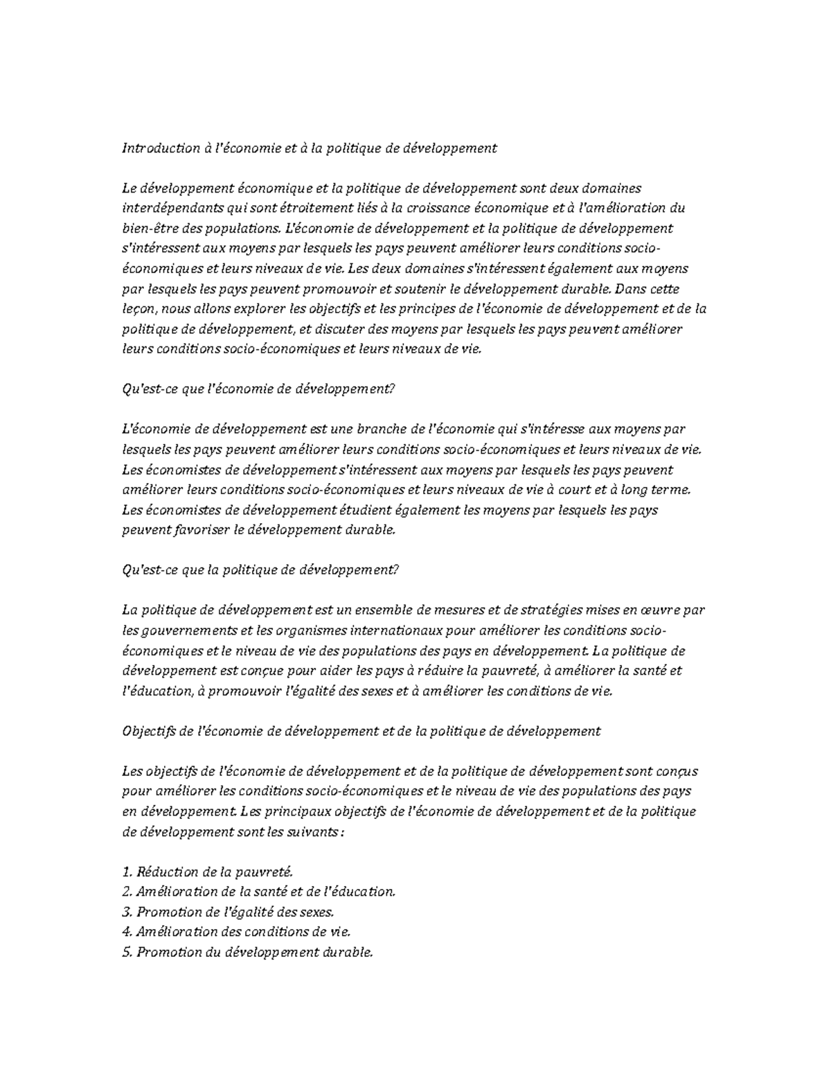 Development Economics and Policy note study - Introduction à l'économie ...