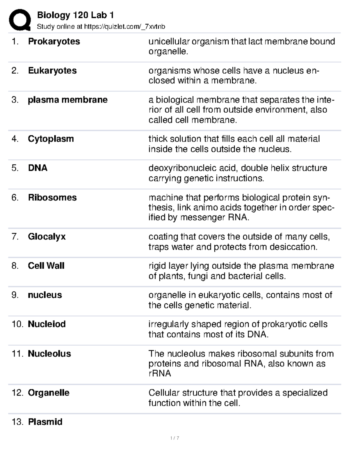 Bio 120 lab 1 - flashcards - Study online at quizlet/_7xvtnb ...