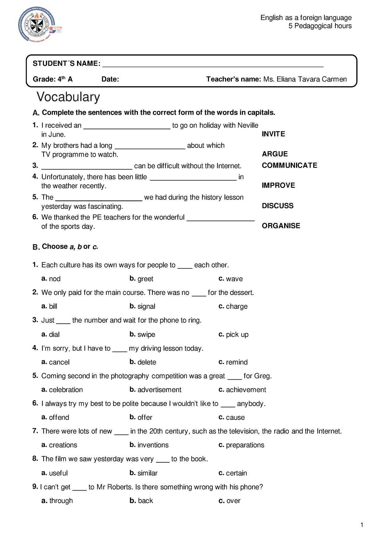 TEST Module 5 - 4TF SEC - English test - English as a foreign language ...