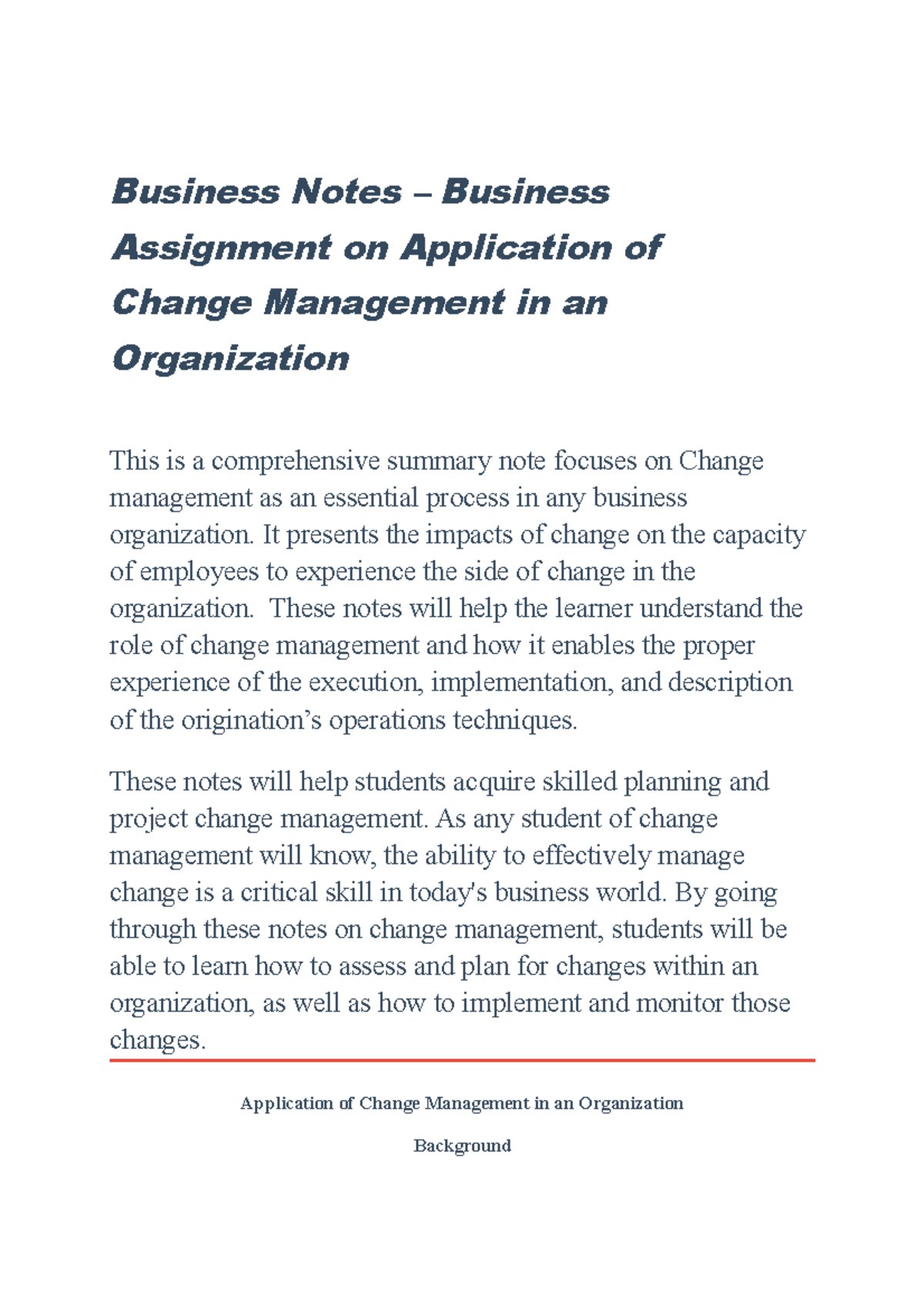 11business assignment on application of change management in an ...