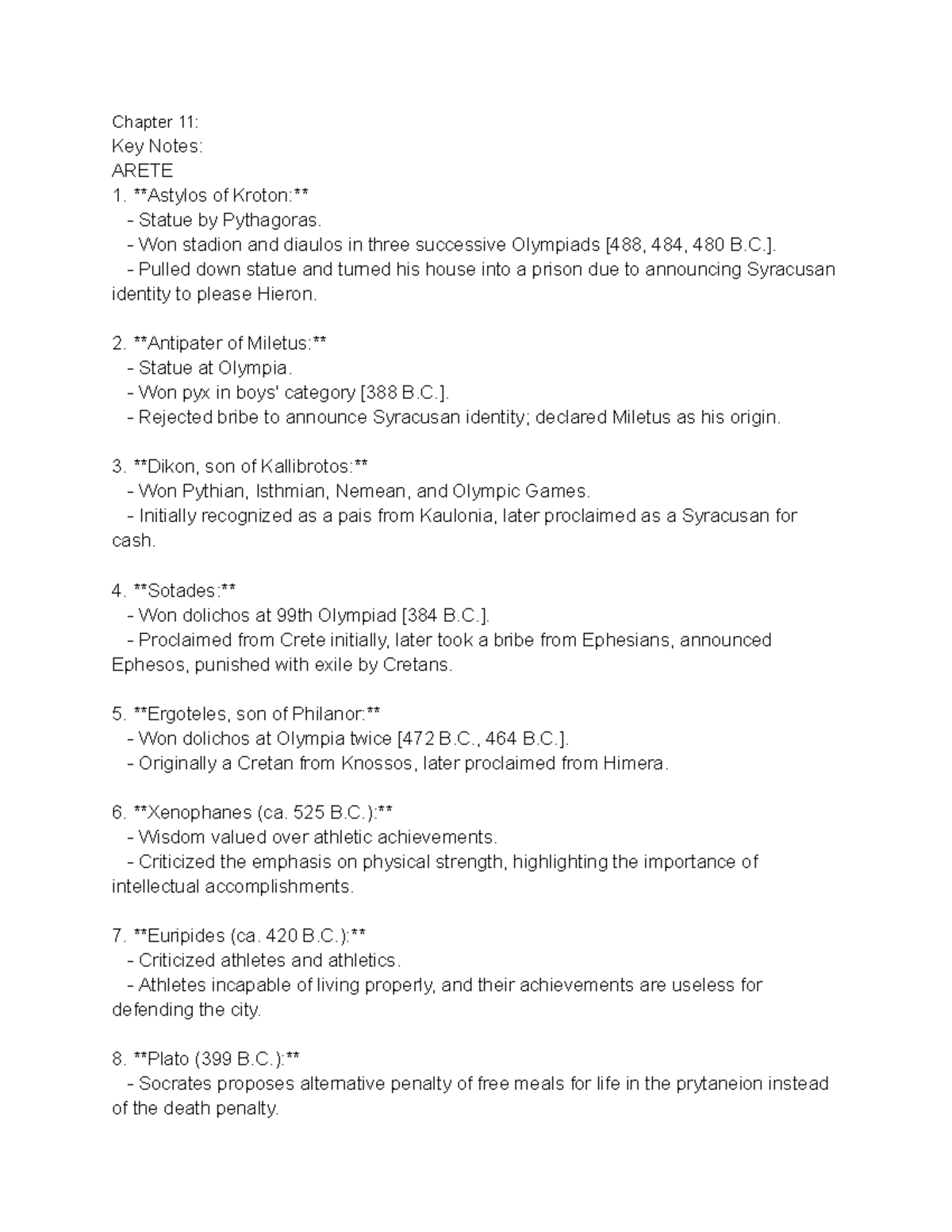 Classics Notes 1 - Western - Chapter 11: Key Notes: ARETE Astylos of ...