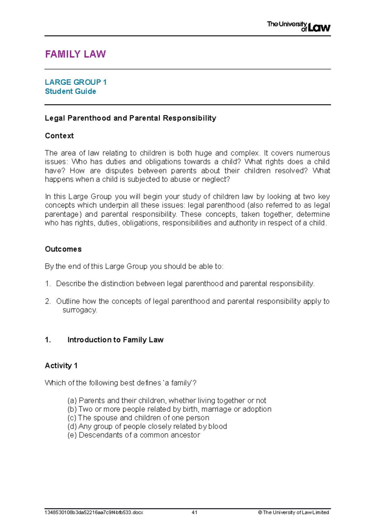 2223 fam lg01 ce01 student guide - FAMILY LAW LARGE GROUP 1 Student ...