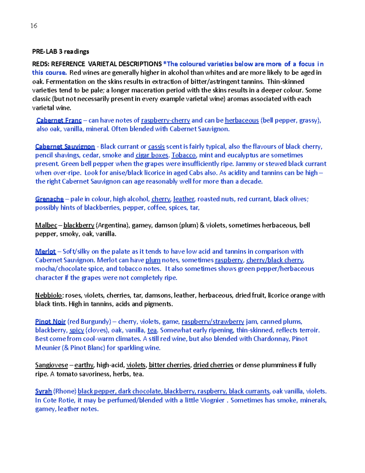 FNH 330 Lab Book Labs 3-4 - PRE‐LAB 3 Readings REDS: REFERENCE VARIETAL ...