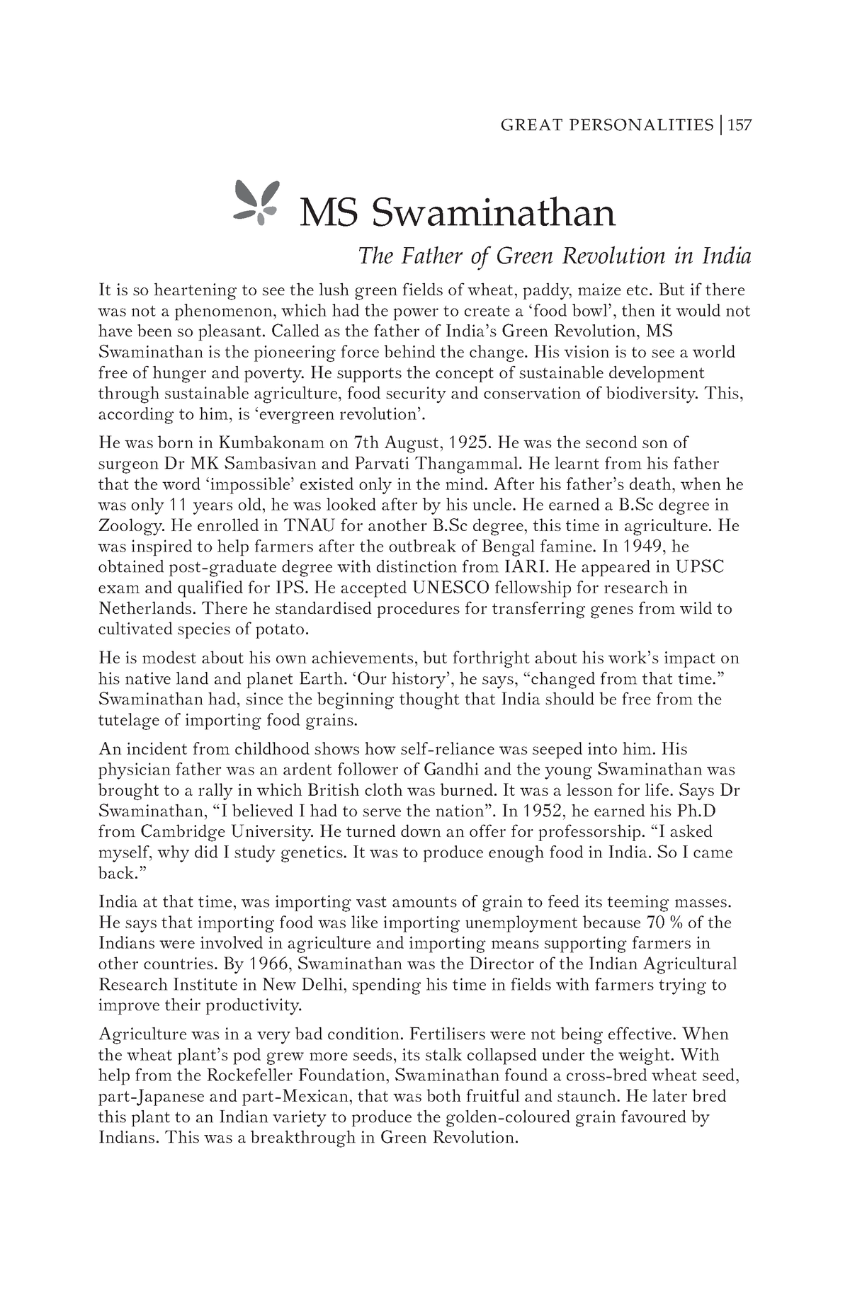 essay on father of green revolution