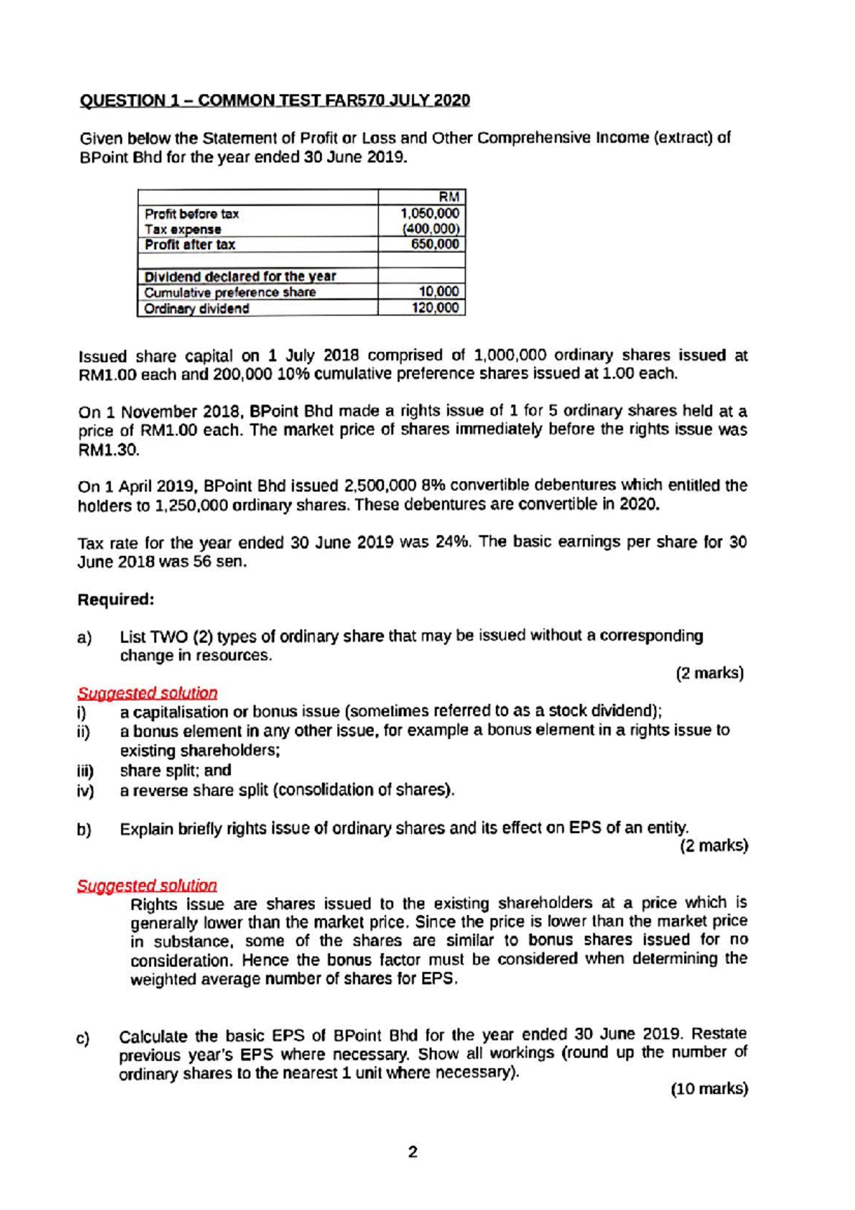 Mfrs 133 EPS TUTO + SS FAR 570 - BACHELOR OF ACCOUNTANCY (HONOUR) - Studocu