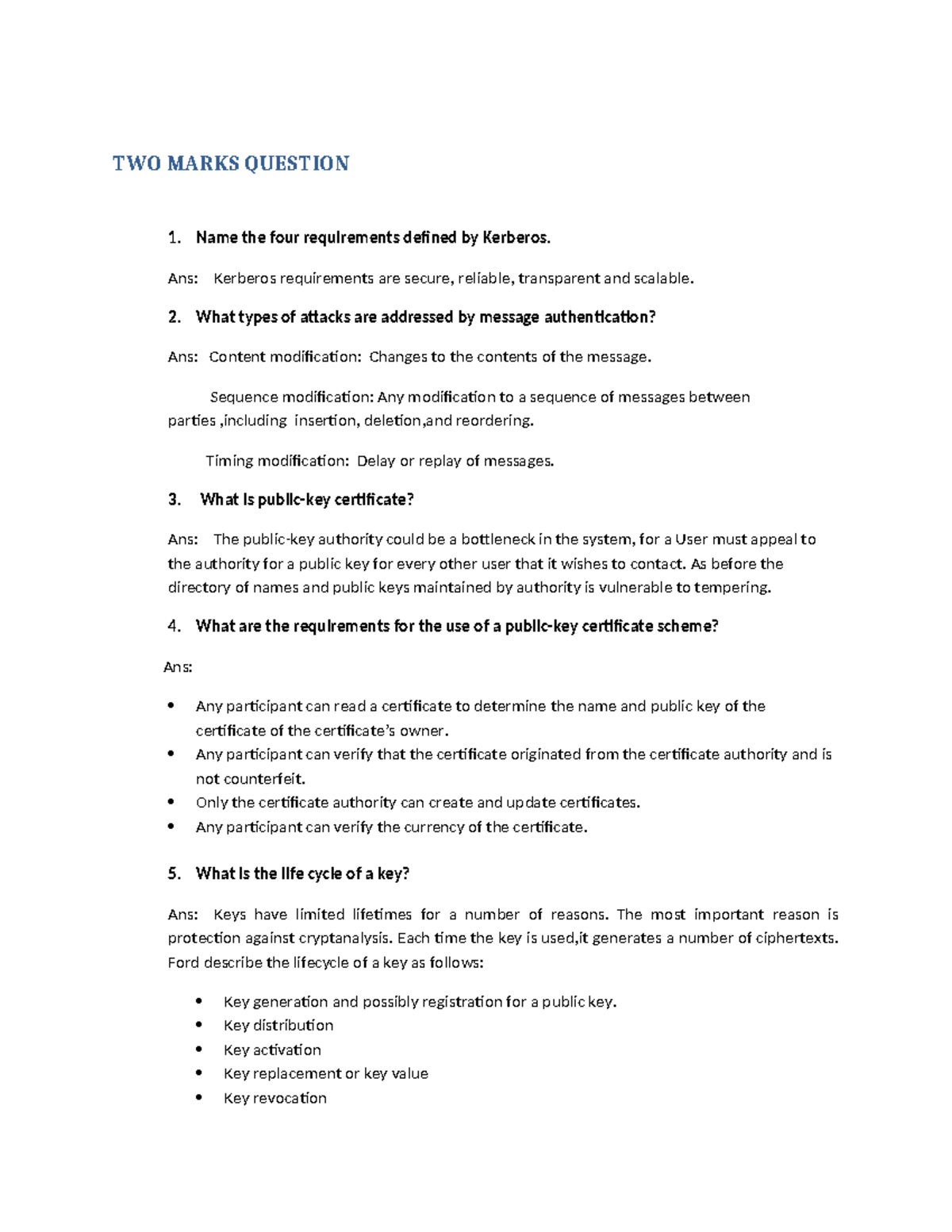 2.9 two mark question - TWO MARKS QUESTION Name the four requirements ...