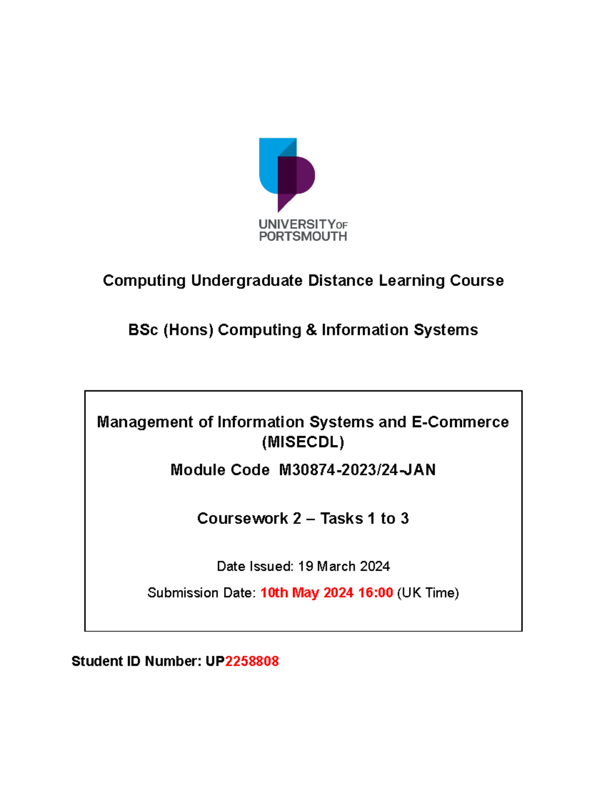 Up2258808 - Computing Undergraduate Distance Learning Course BSc (Hons ...