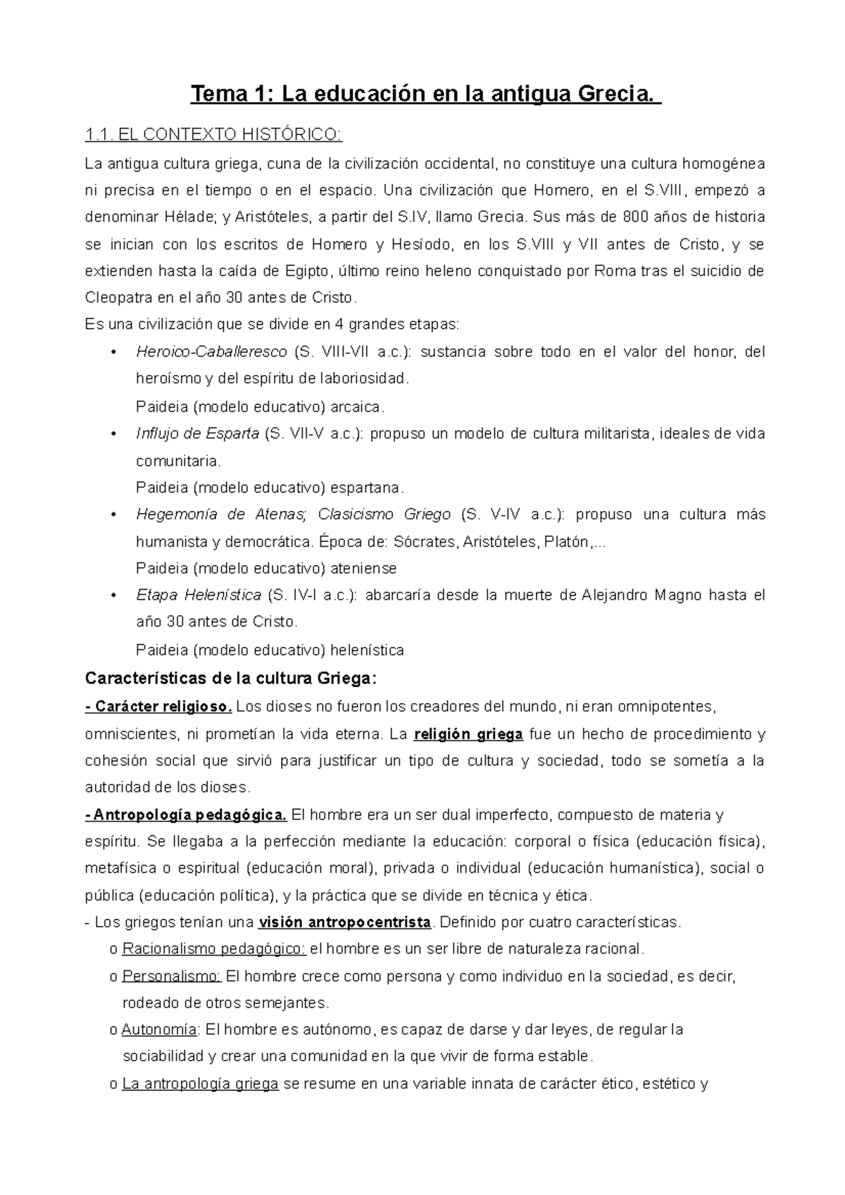 Historia de la Educación - Tema 1: La educación en la antigua Grecia. 1 ...