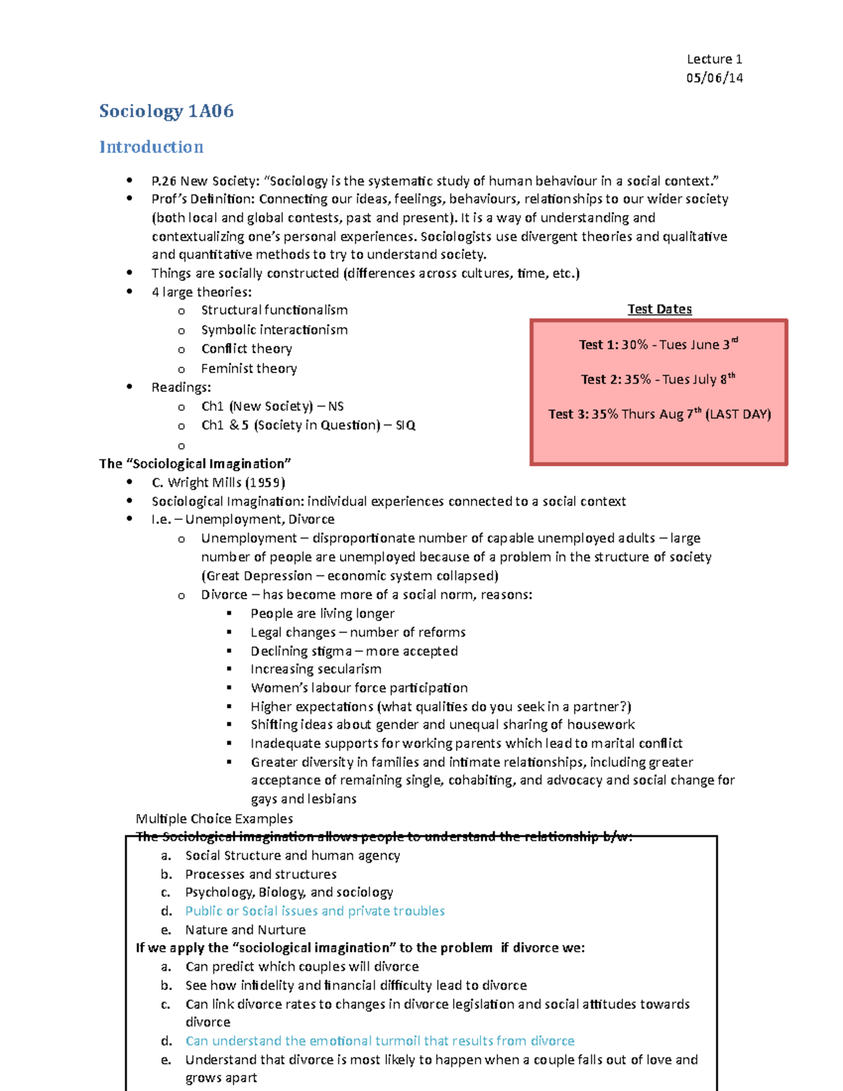 Lecture 1 - Intro - Lecture 1 05/06/14 Sociology 1A06 Introduction P ...