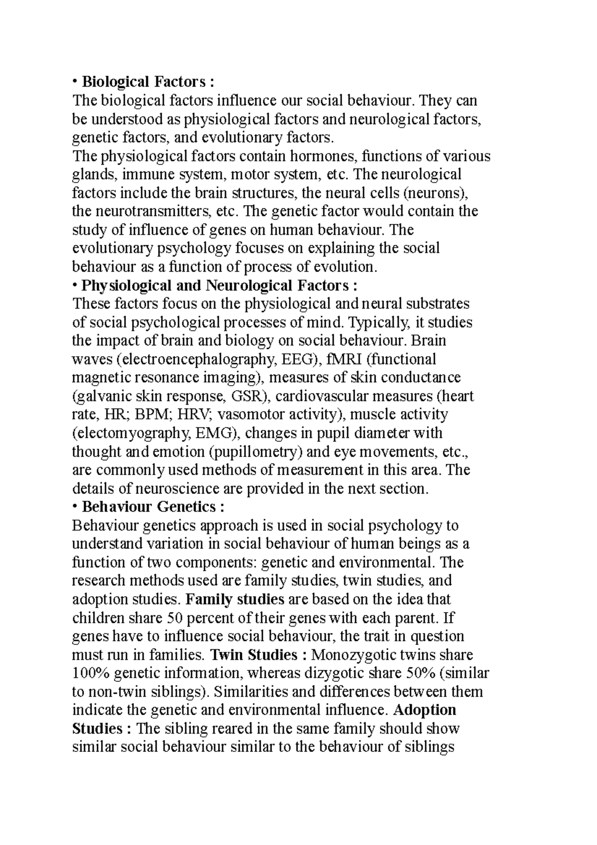 Social Psychology 4 - Biological Factors : The biological factors ...