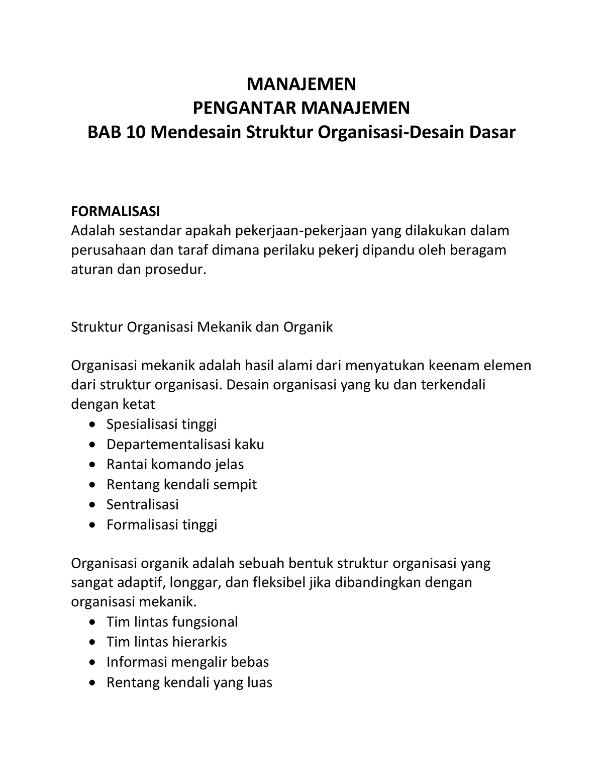 Pengantar Manajemen Jilid 1 Bab 10 Manajemen Pengantar Manajemen Bab 10 Mendesain Struktur 0134