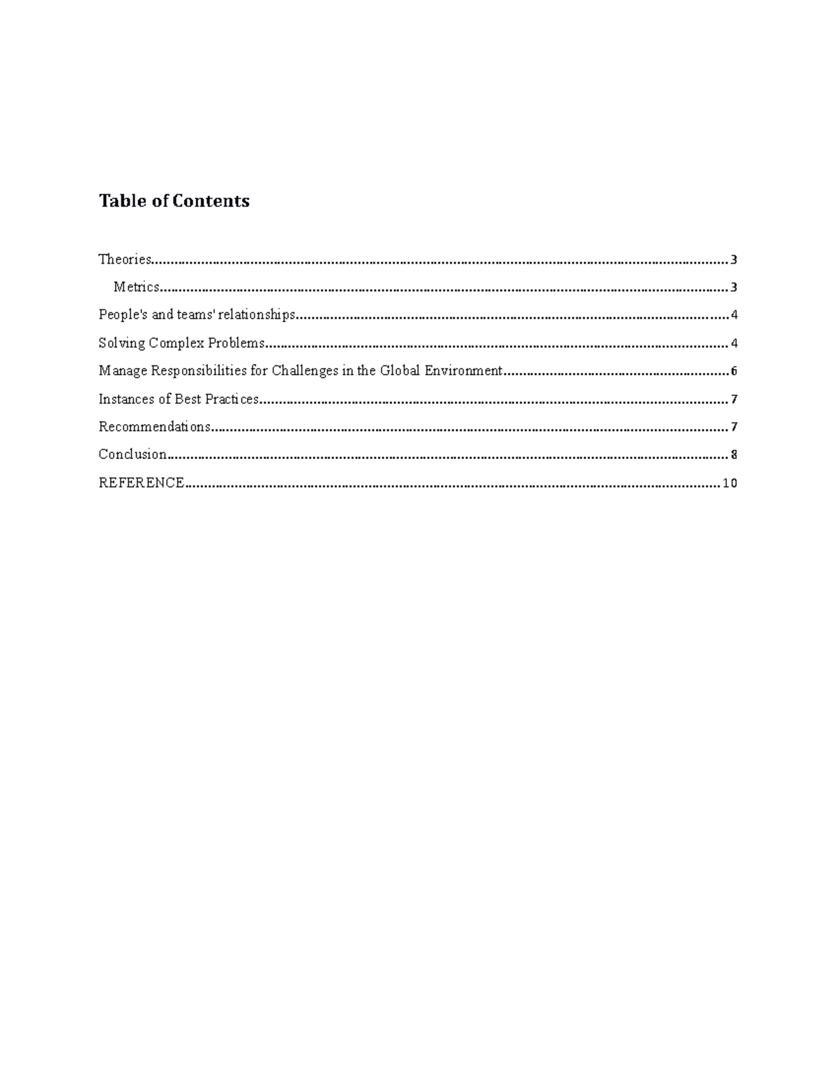 MGT600 Lota J Team Performance Evalution - Table of Contents - Studocu