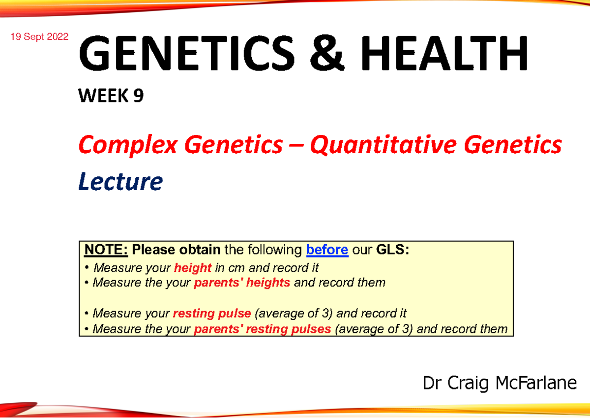 G&H Week 9 Lecture Notes - Complex Genetics – Quantitative Genetics ...