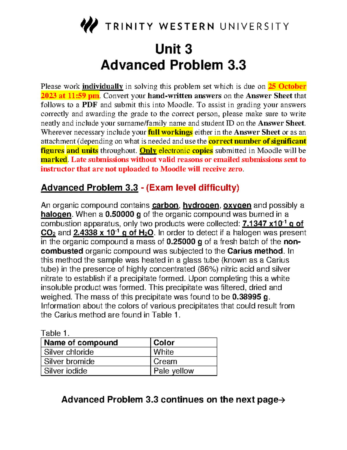 Advanced problem 3.3 F2023 NA - Unit 3 Advanced Problem 3. Please work ...
