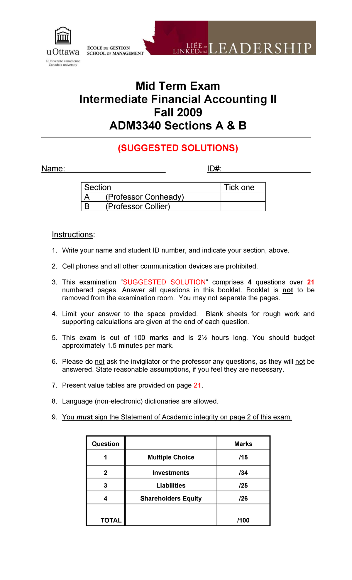 Midterm 2011, questions and answers - Mid Term Exam Intermediate ...