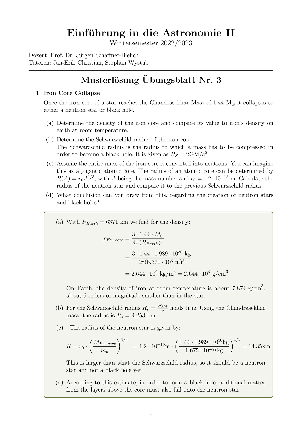 Blatt 3 Astro II Musterloesung Eng - Einf ̈uhrung In Die Astronomie II ...