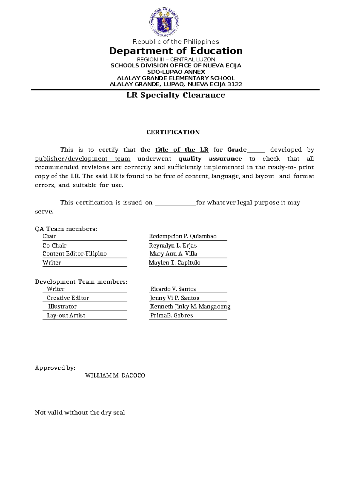 LR-CERT-Annex 17 - LR Specialty Clearance - Republic of the Philippines ...