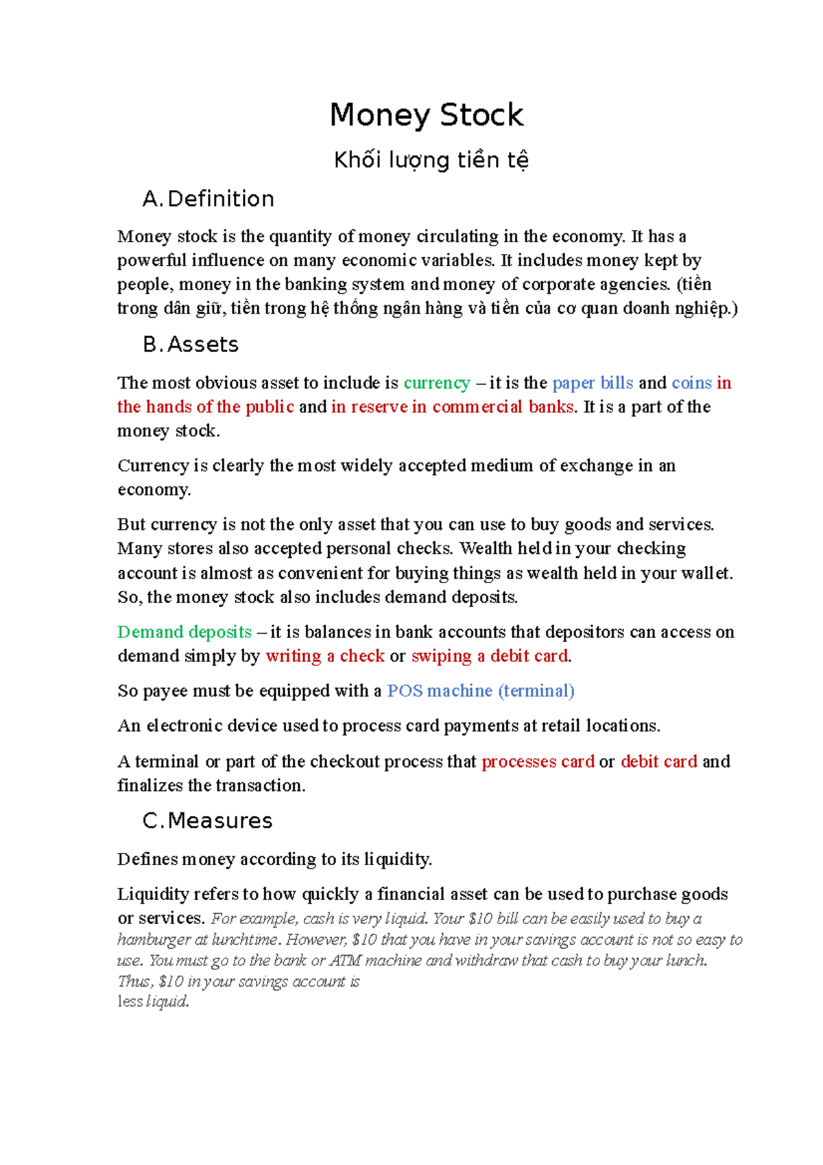Money Stock Money Stock Khối lượng tiền tệ A. Definition Money stock