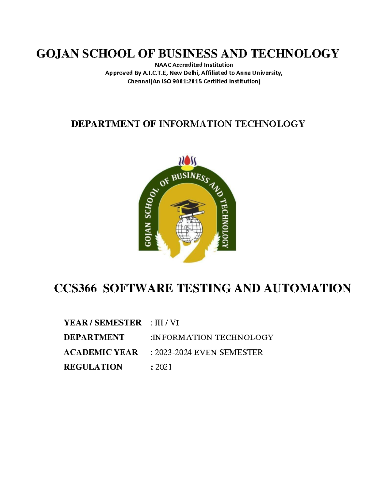 St lab - GOJAN SCHOOL OF BUSINESS AND TECHNOLOGY NAAC Accredited ...