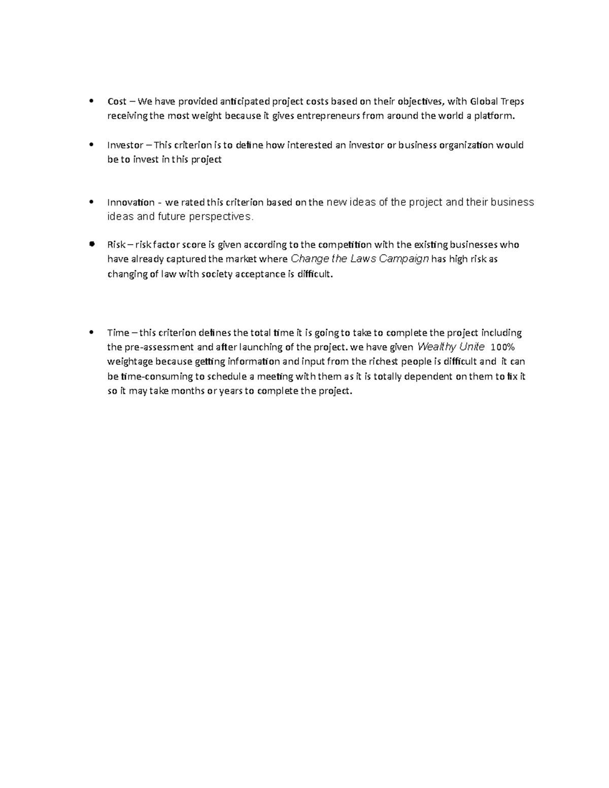 MGMT8490 - Weighted scoring model - Group Project Part1 - Cost – We ...