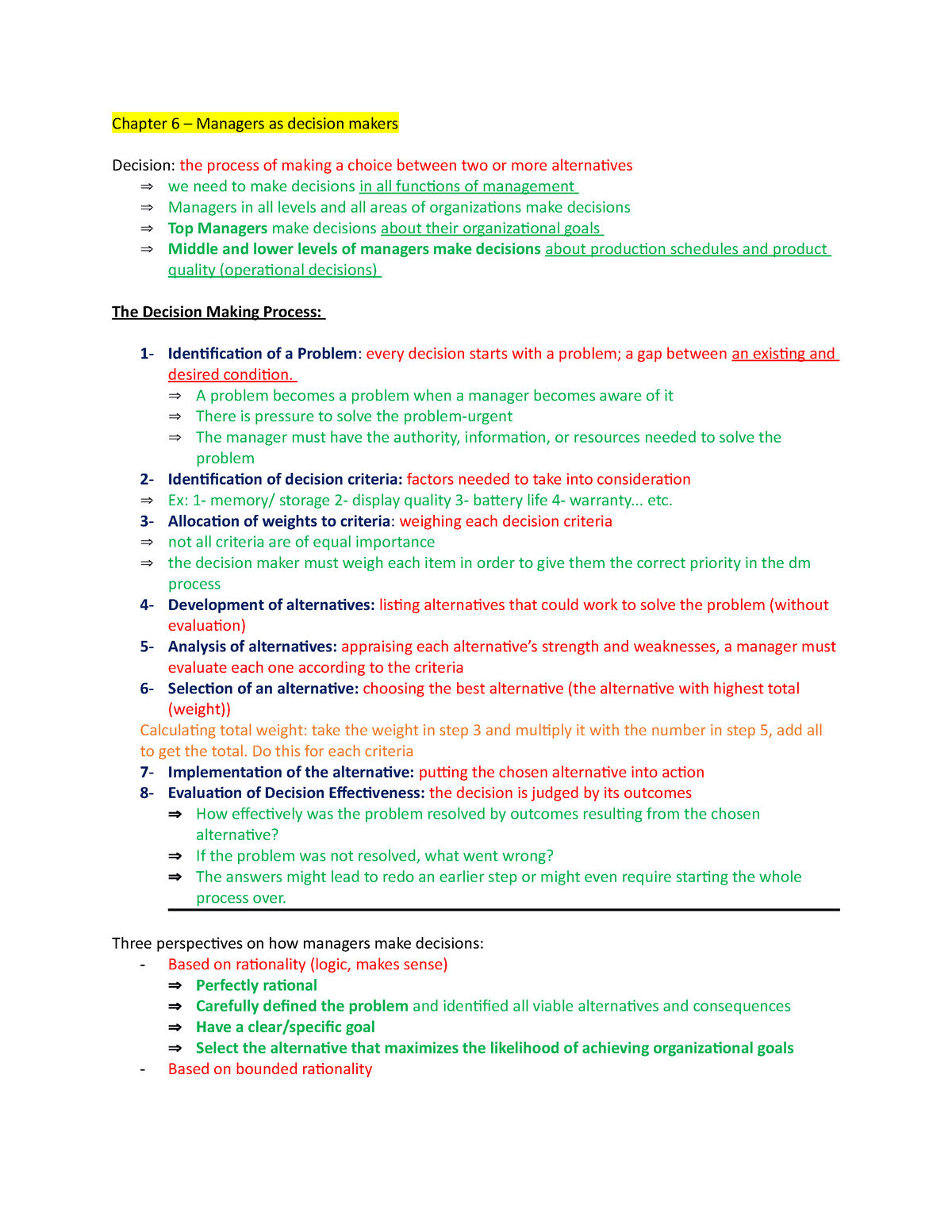 Chapter 6 And 7 Managment - Chapter 6 – Managers As Decision Makers ...