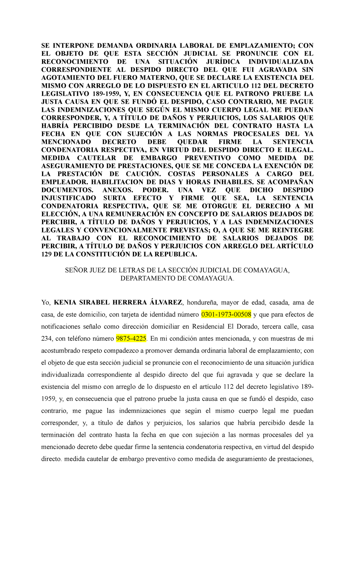 Demanda Despido Indirecto 2-1 - SE INTERPONE DEMANDA ORDINARIA LABORAL ...