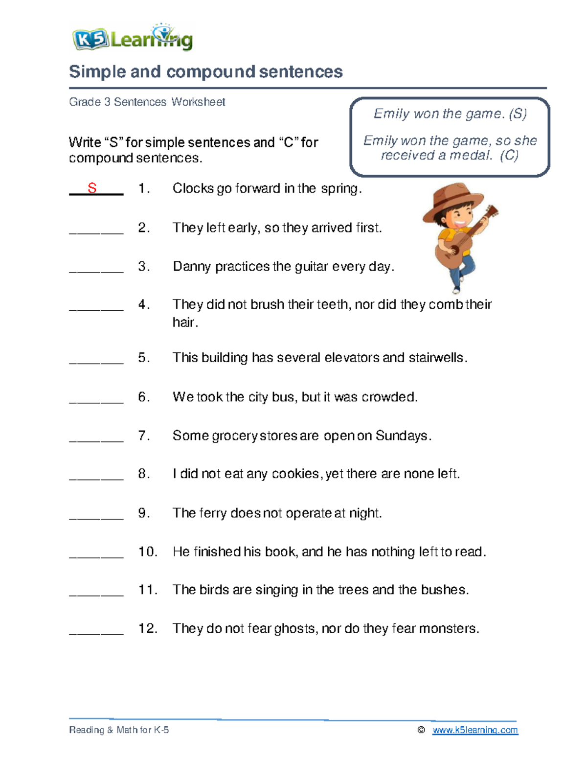 Grade 3 simple compound sentence a Simple and compound sentences