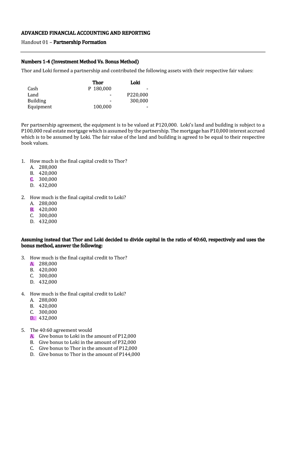 1. Partnership-Formation - ADVANCED FINANCIAL ACCOUNTING AND REPORTING ...