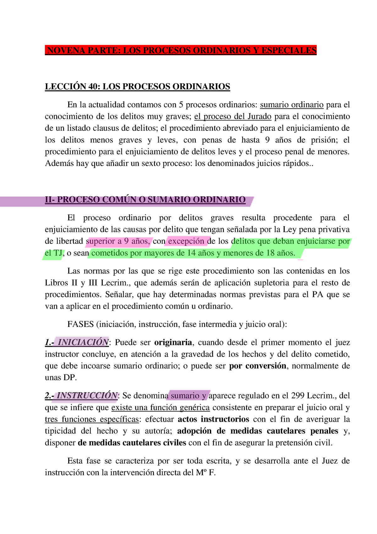 Apuntes De Derecho Procesal 2. Lecciones 40 A 43 - NOVENA PARTE: LOS ...