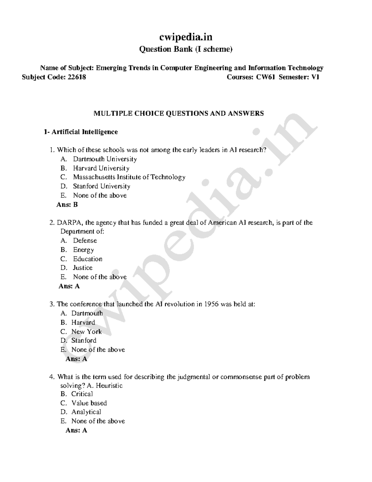 Eti Mcq Question Paper - Cwipedia Question Bank (I Scheme) Name Of ...