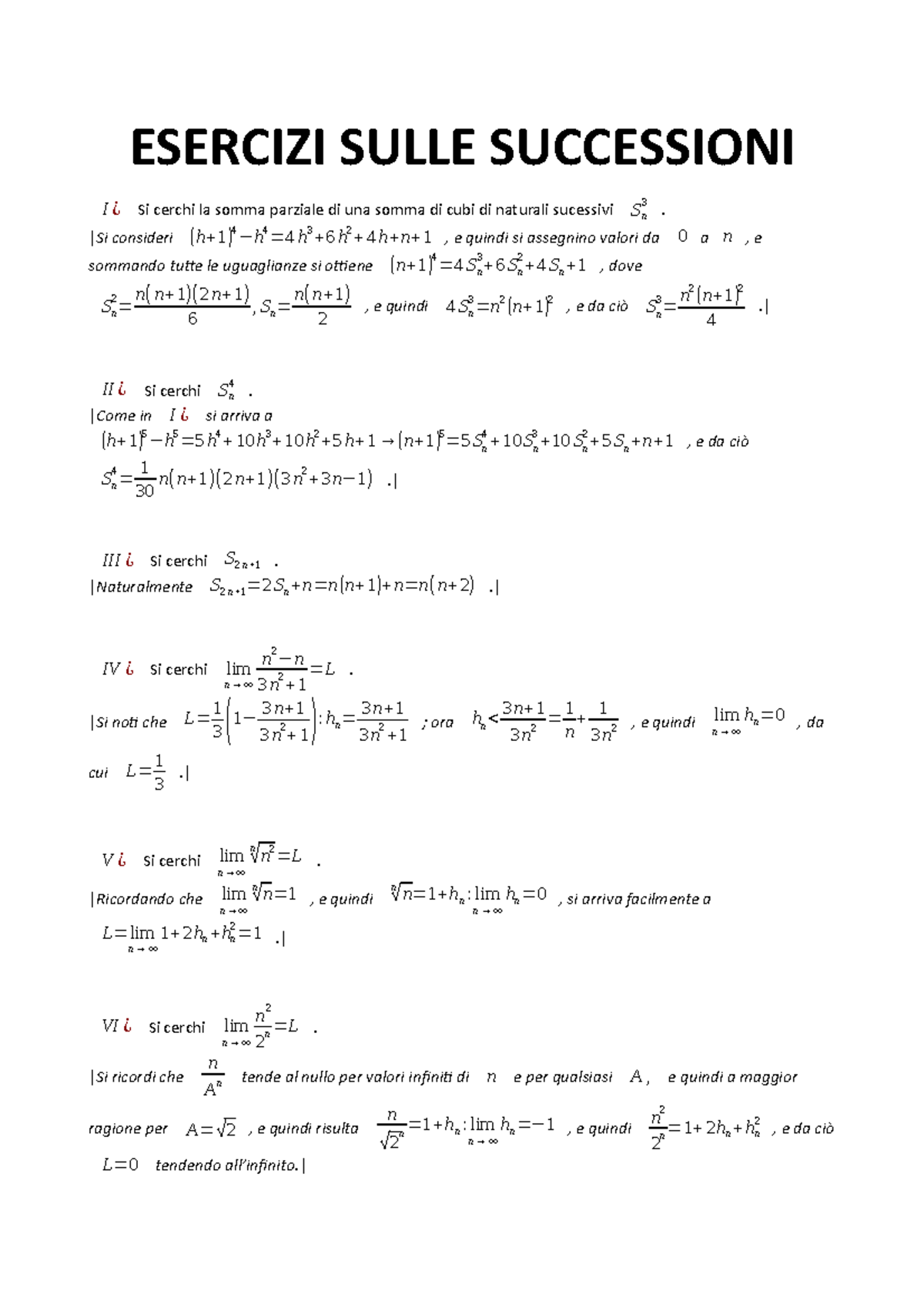 (ES)(II) Successioni E Serie Numeriche - ESERCIZI SULLE SUCCESSIONI I ...