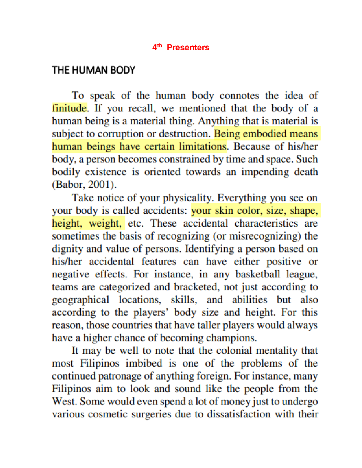 4th-Presenters Human-BODY-and- Transcendence - 4th Presenters THE HUMAN ...