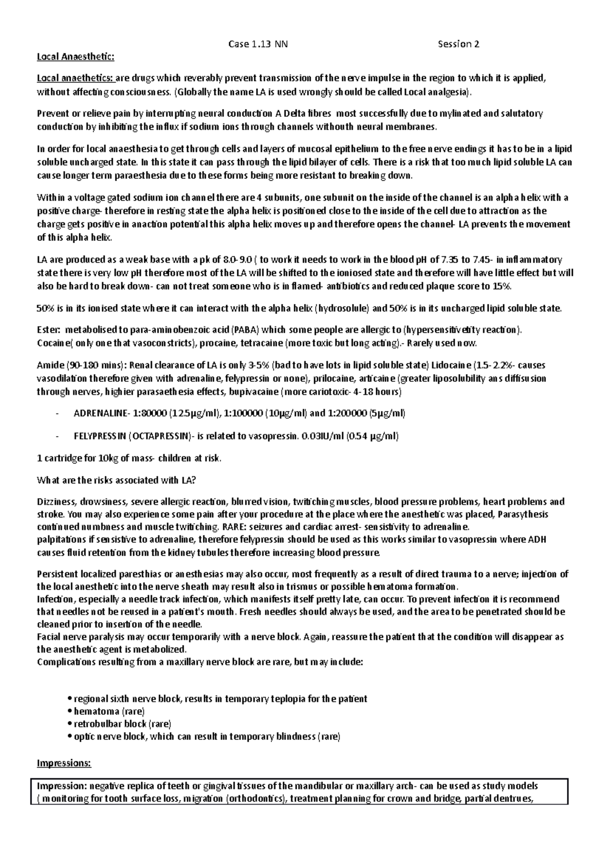 1.13 NN Session 2 - Summary Integrated Dental Science 1 - Case 1 NN ...