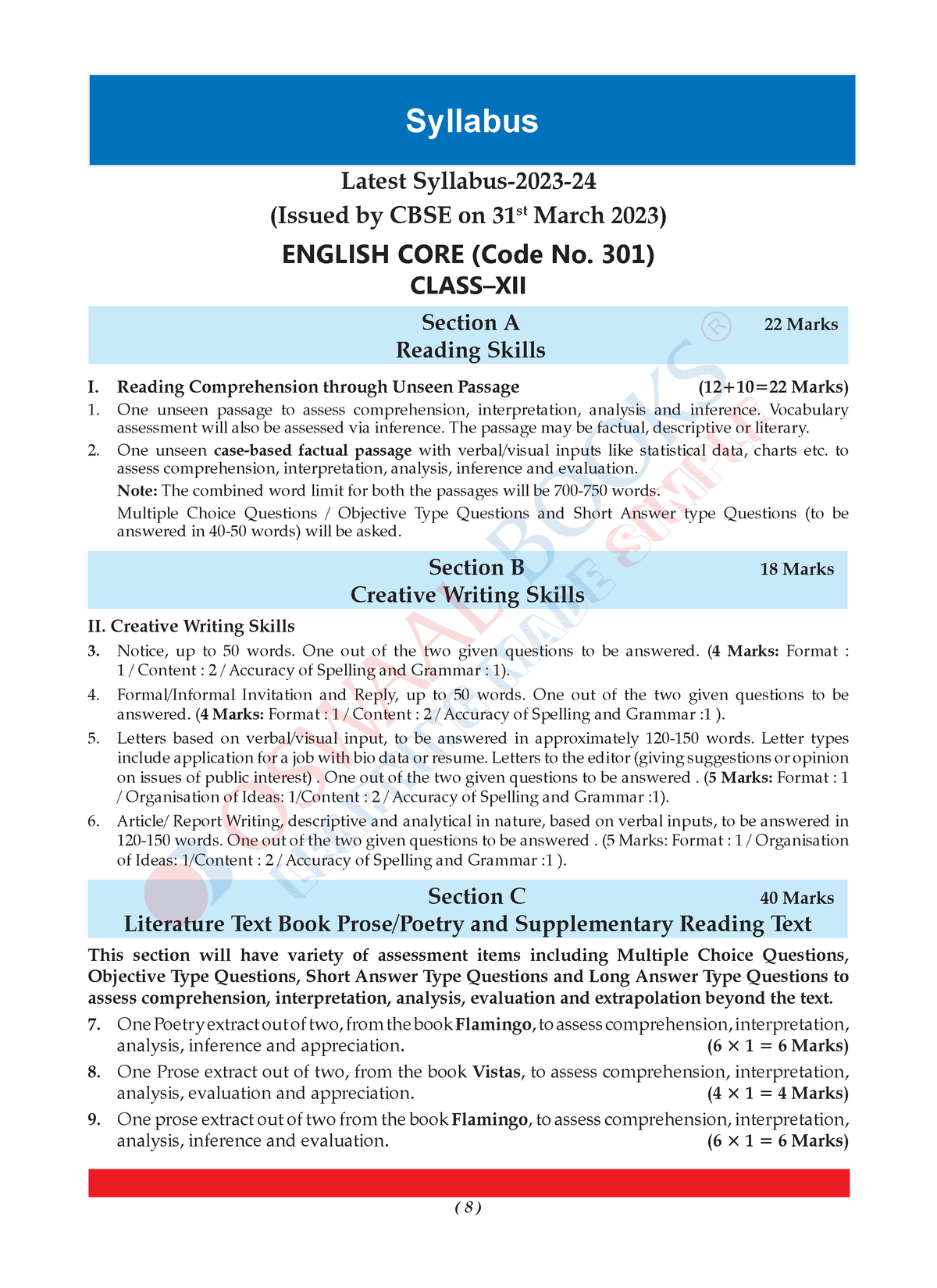 CBSE XII English Core Syllabus - ( 8 ) Latest Syllabus-2023- (Issued By ...