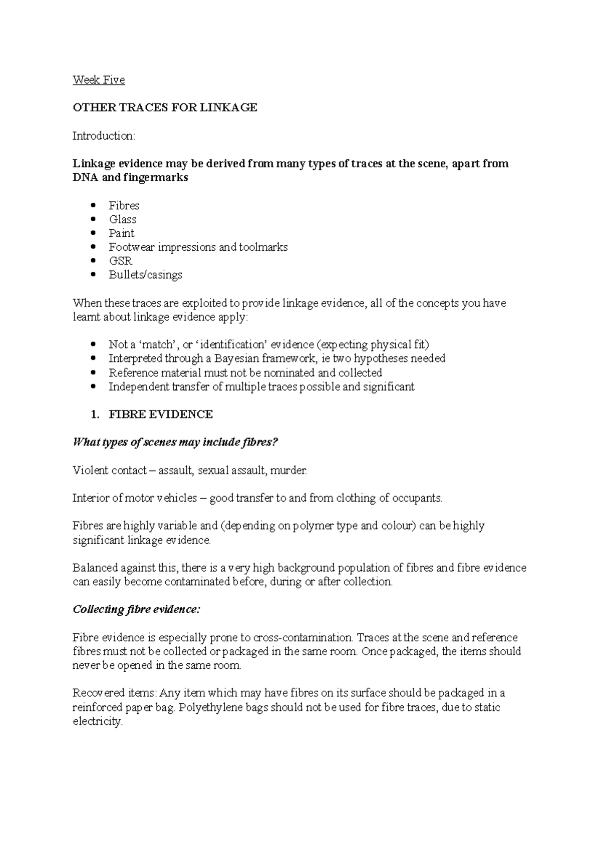 WEEK 5 - Week Five OTHER TRACES FOR LINKAGE Introduction: Linkage ...