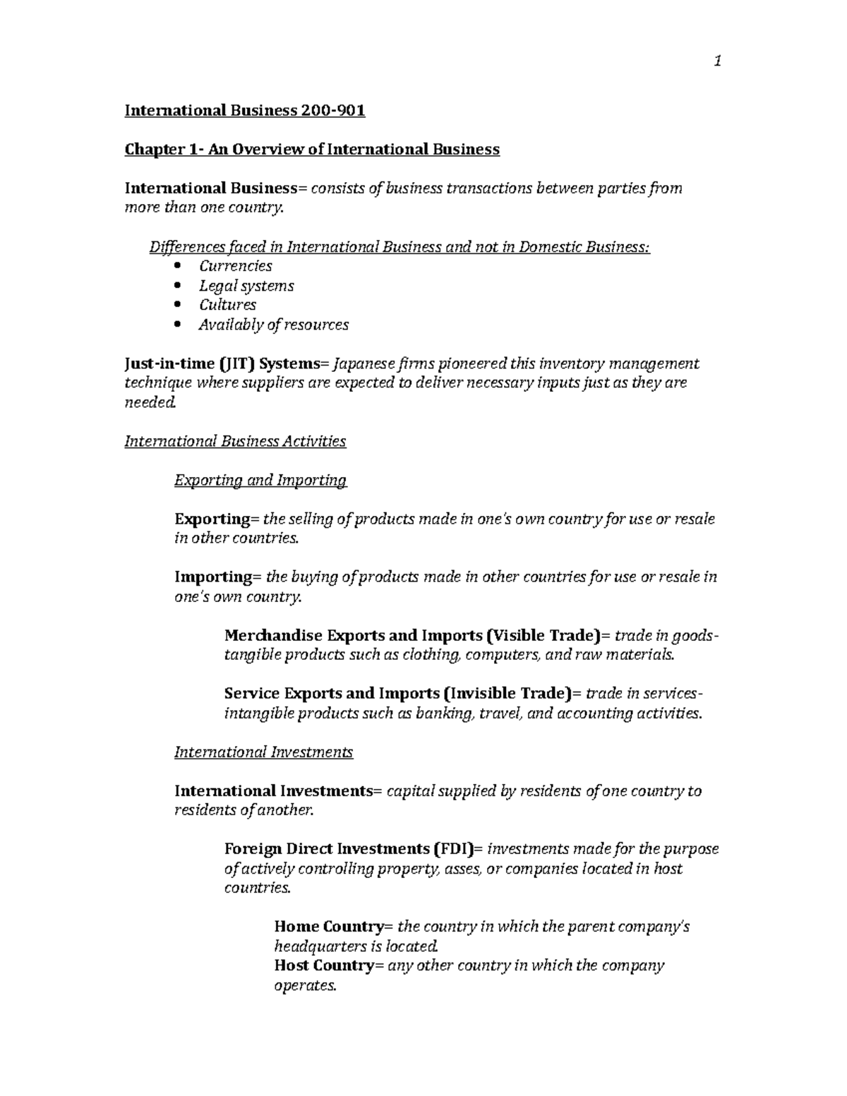 International Business 200 Notes - International Business 200- Chapter ...