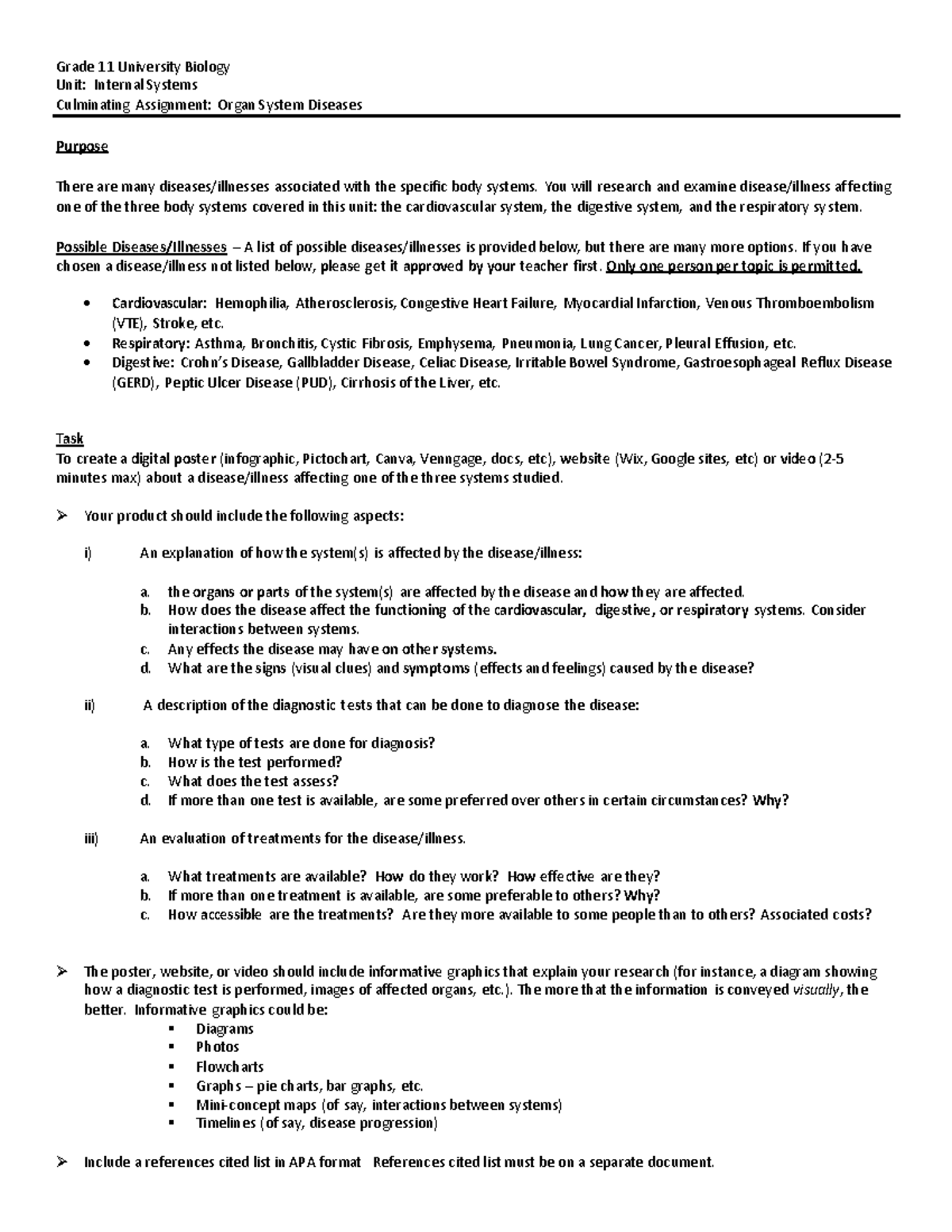 SBi3U Animal Structure & Function Assignment - Grade 11 University ...