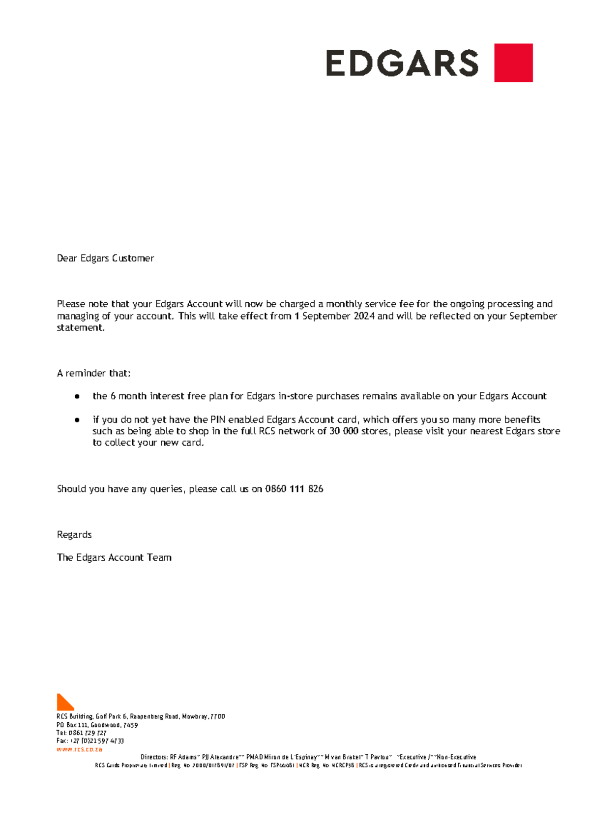 Thisdocumentrequired Dear Edgars Customer Please note that your